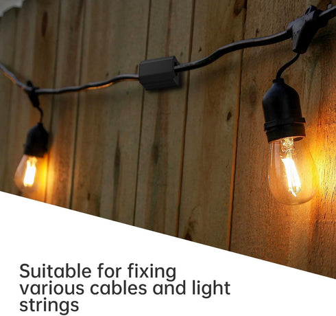 30 Pack Hooks for Outdoor String Lights - with Adhesive Strips,Perfect for Christmas and Patio Decor,Black