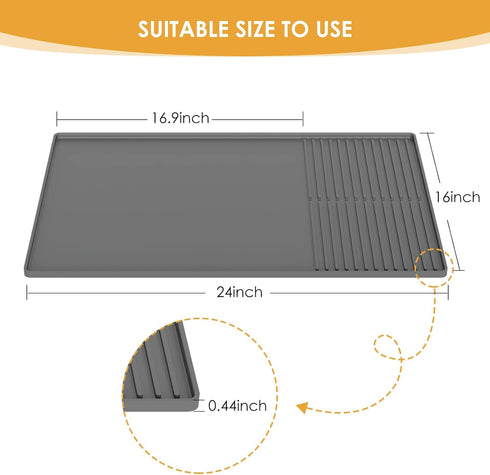 Silicone Coffee Mat with Raised Edges, 24'' x 16'' Coffee Bar Mat for Countertops, Fits Under Coffee Maker, Dish Drying