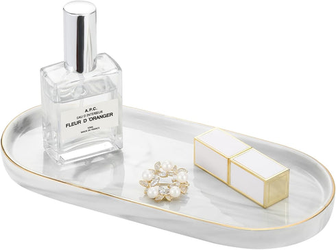 Luxspire Marble Ceramic Bathroom Vanity Tray, Decorative Countertop Organizer for Soap, Candles, and Jewelry