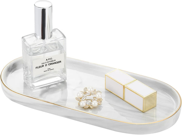 Luxspire Marble Ceramic Bathroom Vanity Tray, Decorative Countertop Organizer for Soap, Candles, and Jewelry