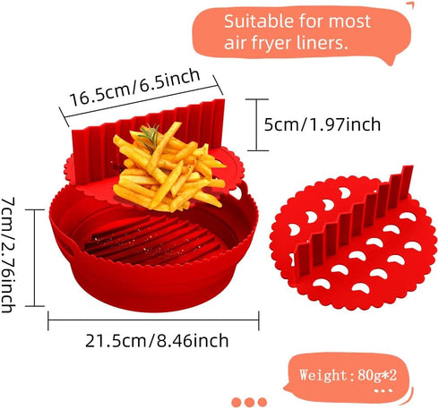 Zayookey 2 Pack Silicone Air Fryer Liners Divider - 6.5inch Reusable Heat Resistant Basket Divider Pads (Black+Red)