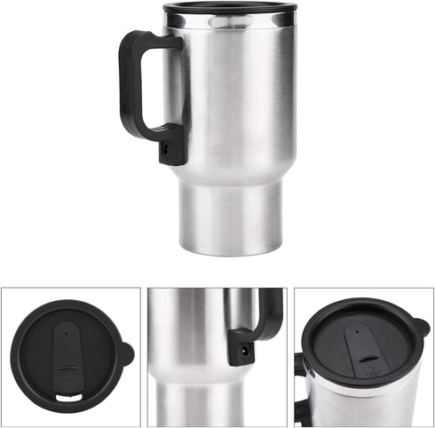 Car Electric Mug, 12V 450ml Stainless Steel Travel Heating Cup for Coffee, Tea, and Milk