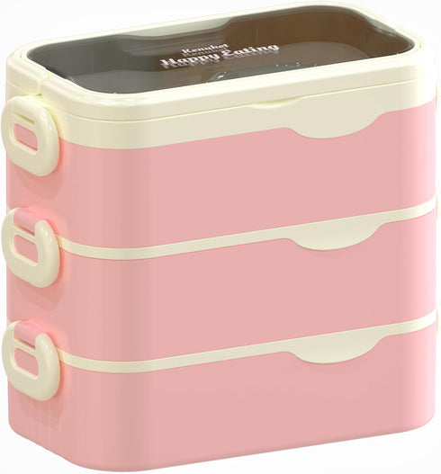 Stackable Bento Box Adult Lunch Box, 3 Layers Large Capacity Containers, Microwave Safe with Utensils, Dividers