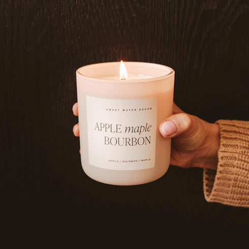Sweet Water Decor Autumn Candle, Scented Apple Maple & Bourbon, 15oz, Long Lasting 70 Hours Burn Time, Decorative for