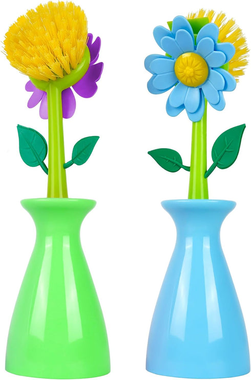 JANKOW Long Handle Vegetable and Fruit Brush, Florganic Dish Brush with Vase, Long