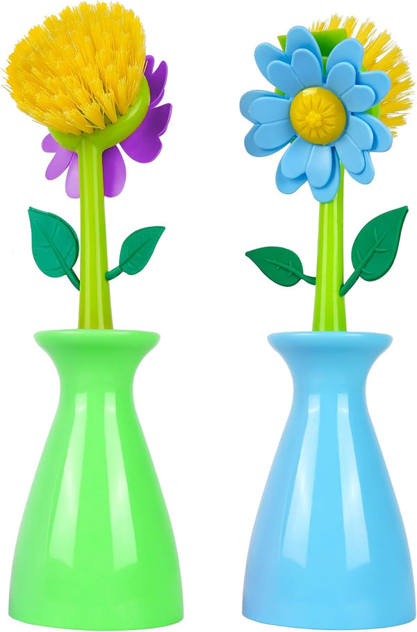 JANKOW Long Handle Vegetable and Fruit Brush, Florganic Dish Brush with Vase, Long