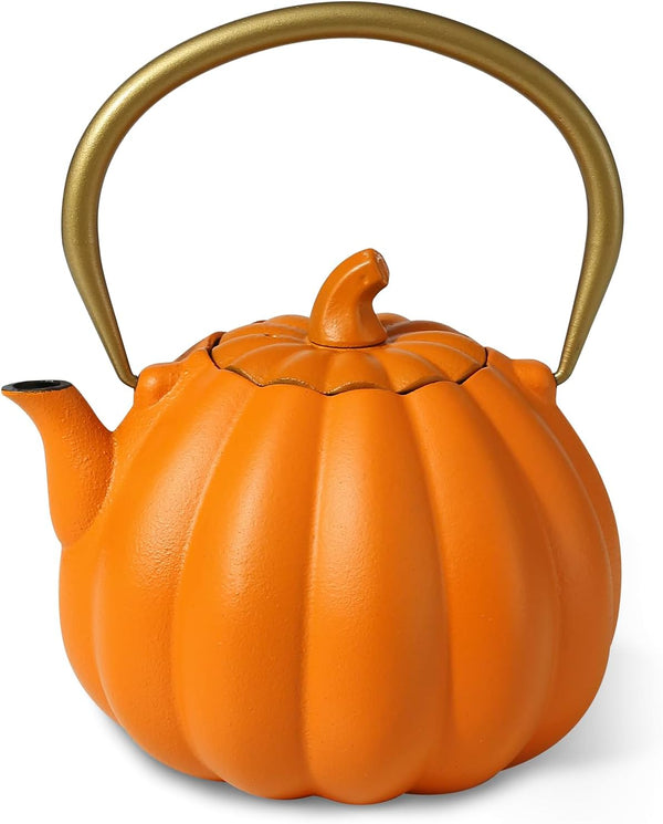 Orange Pumpkin Cast Iron Teapot with Infuser - 40oz Japanese Iron Tea