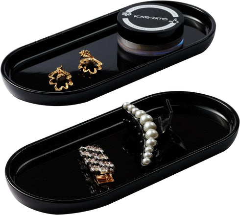 SheeChung Acrylic Vanity Tray Bathroom Storage Organizer Tray,Catchall Tray,Countertop Sink Tray Dispenser,Sturdy Holder for Cabinet, Vanity, Shelf, Cupboard or Closet Organization(2 Pack) (Black) by SheeChung