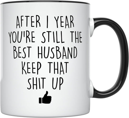 YouNique Designs 1 Year Anniversary Coffee Mug for Him, 11 Ounces, Black Handle