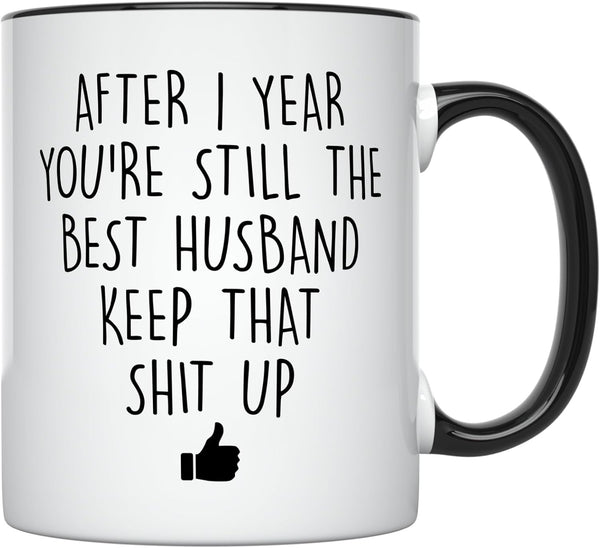 YouNique Designs 1 Year Anniversary Coffee Mug for Him, 11 Ounces, Black Handle