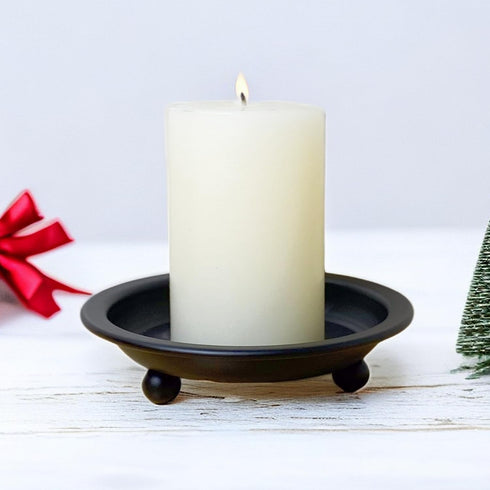 2 Pcs Candle Plate Iron Candle Holder for Pillar Candles, Black Metal Stand for Dining Table Decor