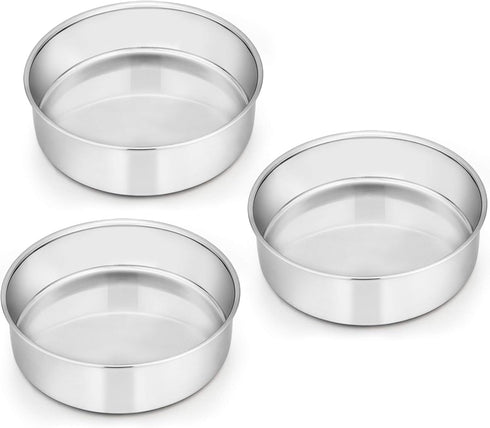 E-far 6 Inch Cake Pan Set of 3, Stainless Steel Round Smash Cake Baking Pans, Non-Toxic & Dishwasher Safe