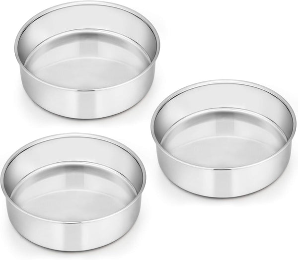 E-far 6 Inch Cake Pan Set of 3, Stainless Steel Round Smash Cake Baking Pans, Non-Toxic & Dishwasher Safe