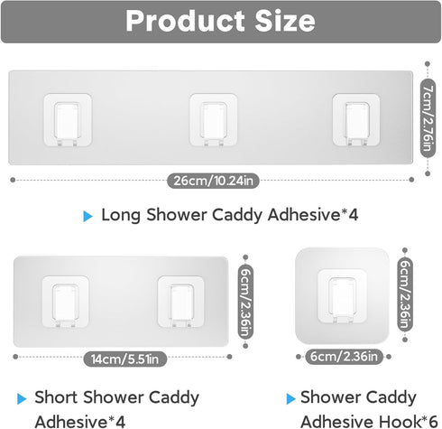 14 Pack Lsnisni Shower Caddy Adhesive Replacement, Waterproof Shower Shelf Adhesive Strips, Strong Adhesive Flat Hooks
