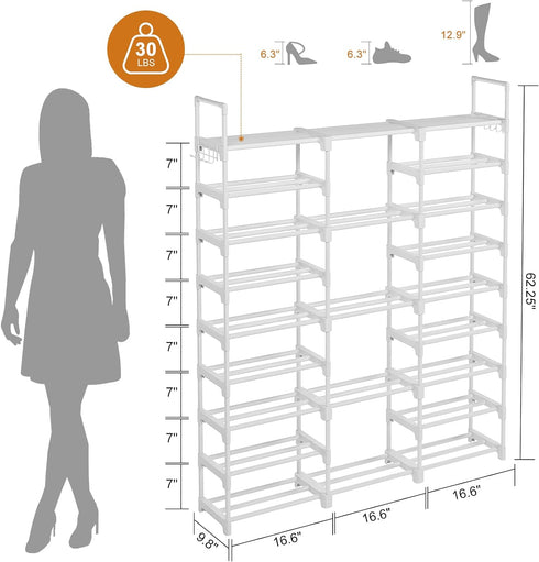WOWLIVE 9 Tiers Large Shoe Rack Organizer for Closet, Stackable Heavy Duty Shoe Storage with Metal Connectors