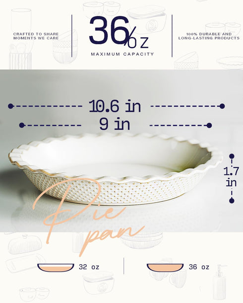 getstar 9 inch Ceramic Pie Pan - Non-Stick Baking Dish, Oven & Dishwasher Safe, Deep Dish Pie Plate
