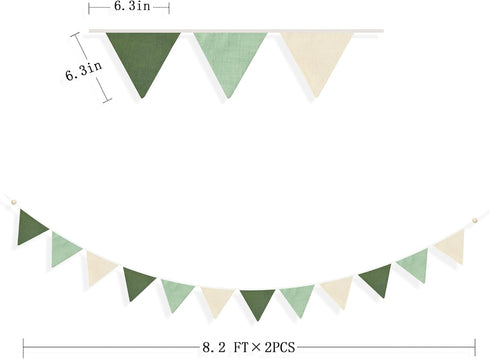 2 Sets 24Pcs Summer of Sage Green Pennant Banner Nursery Garland Flags Olive Green Fabric Linen Triangle Streamers