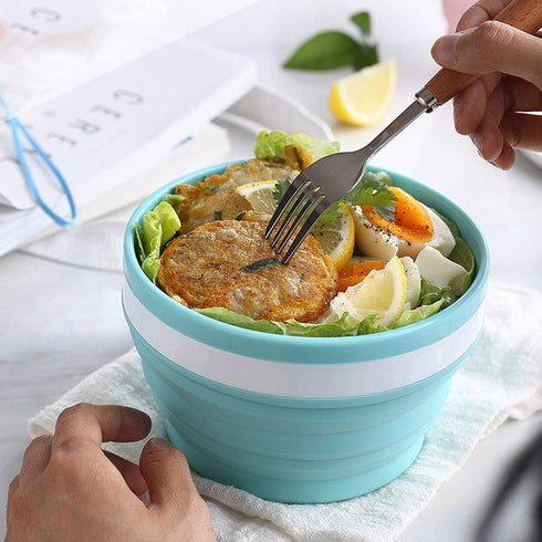 CARTINTS 950ml Collapsible Bowls - Silicone Food Storage Containers with Lids for Travel and Camping (Blue)
