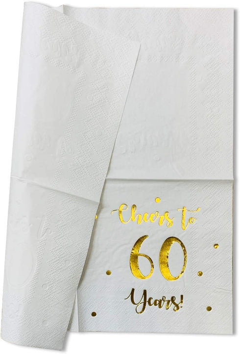 Cheers to 60 Years Cocktail Napkins - 50-Pack 3-Ply Napkins for Happy 60th Birthday & Wedding Anniversary Party