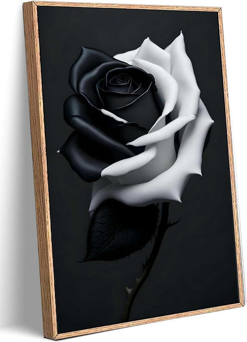 Black and White Rose Wall Art: Modern Floral Canvas Painting for Living Room, Bedroom, Bathroom, Rustic Decor (16"X24")