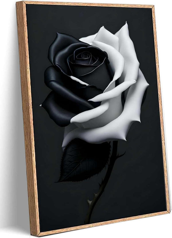 Black and White Rose Wall Art: Modern Floral Canvas Painting for Living Room, Bedroom, Bathroom, Rustic Decor (16"X24")