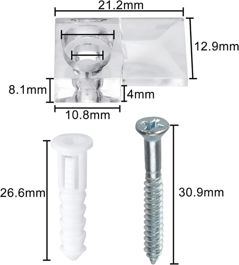 20 Pack Clear Frameless Mirror Holder Clips, 3-4mm Plastic Glass Retainer Clips with Screw and Anchors for Wall