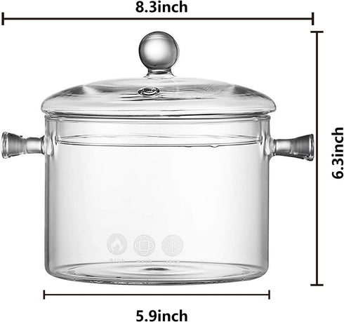 Jucoan 1.5L/50oz Glass Saucepan with Cover, Heat Resistant Stovetop Glass Cooking Pot with Lids for Pasta Noodle, Soup, Milk, Baby Food, Glass Cookware Gift for Housewarming, Wedding, Birthday by Jucoan