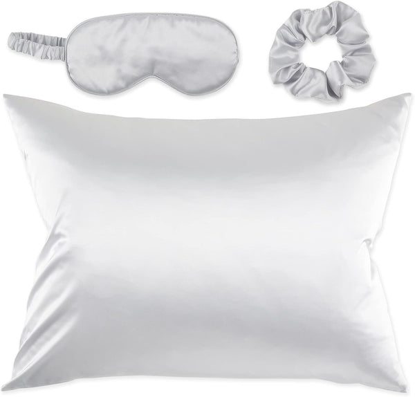 Bucky At Home Spa Collection, Silk-Like Satin Sleep Set, 5 Piece Set in Silver