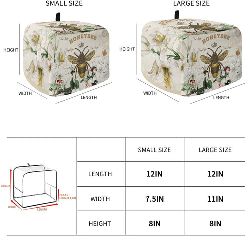 Toaster Cover, 2 Slice Bees Flowers, Bread Toaster Oven Cover with Pockets, Small Kitchen Appliance Protector