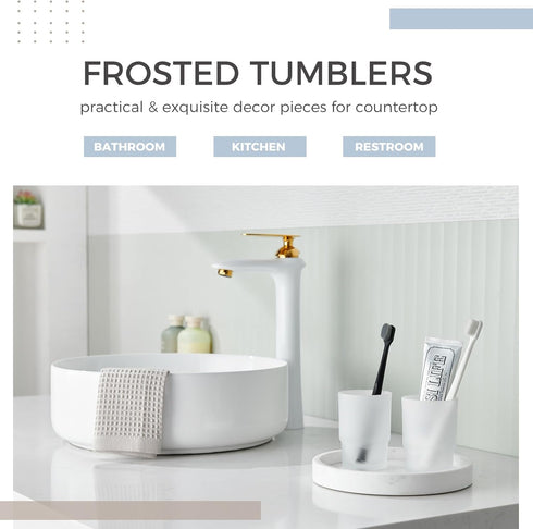 2 Pack, Glass Tumbler Cap Aomasi Frosted Bathroom Rinsing and Mouthwash Cup, Toothbrush & Toothpaste Holder & Drinking