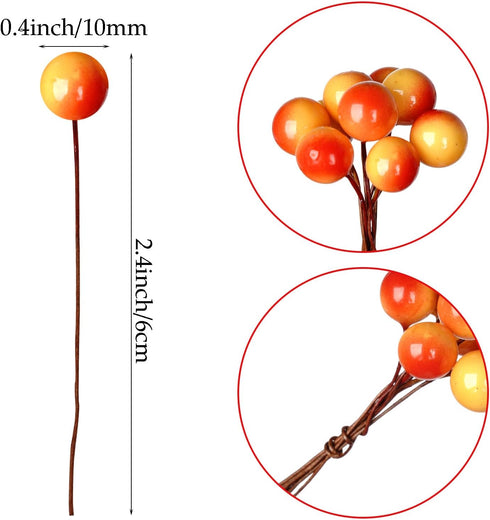 Lystaii 200pcs 10 mm Artificial Holly Berries Mini Christmas Fake Berries with Wire Stems Fake Berry Stems Picks