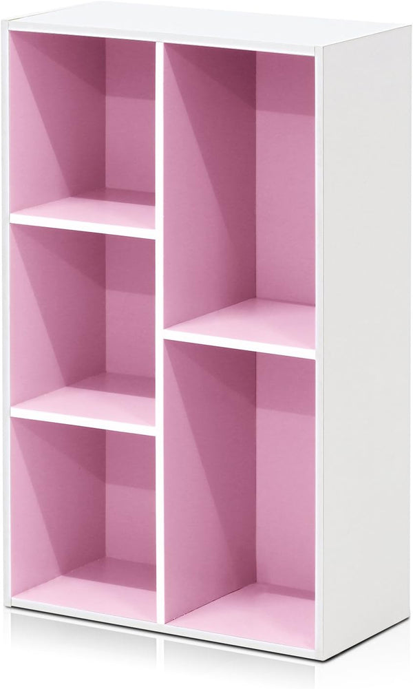 Furinno 5-Cube Open Shelf, Reversible, White/Pink 11069WH/PI