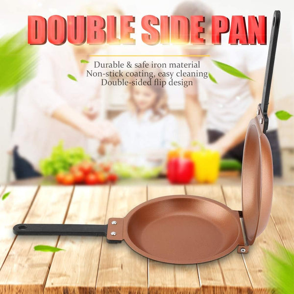 Tbest Double Sided Frying Pan, Non Stick Flip Skillet for Omelettes, Egg Pan with Lid