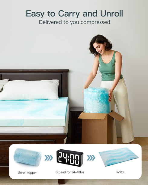 PERLECARE 2 Inch Twin Memory Foam Mattress Topper, Cooling Gel Infused Pad for Pressure Relief Back Pain, CertiPUR-US