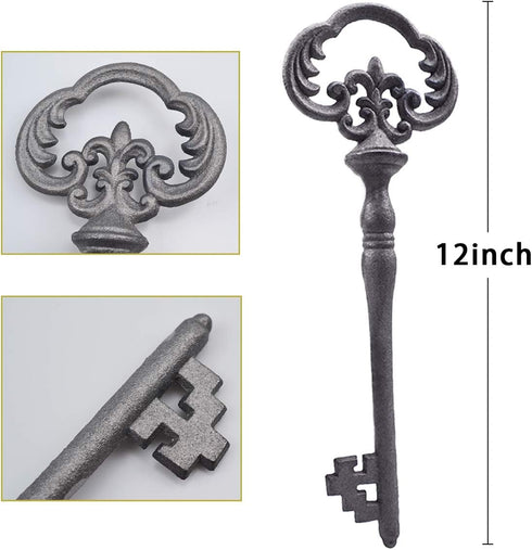 Zezzxu Large Iron Skeleton Key - Giant Cast Iron Key Prop for Wall Decor
