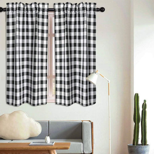 SEEYE Farmhouse Kitchen Curtains - Buffalo Plaid Tiers for Windows, Light Filtering, 27” W x 24” H, 2 Pcs, Black