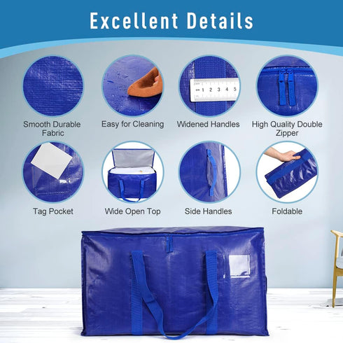 Heavy Duty Extra Large Moving Bags, Cube Storage Tote with Zippers & Strong Carrying Handles for Space Saving,