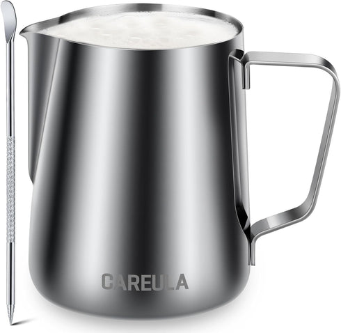 12oz Stainless Steel Milk Frothing Pitcher, Coffee Bar Accessories for Cappuccino Espresso Machine, Metal Jug