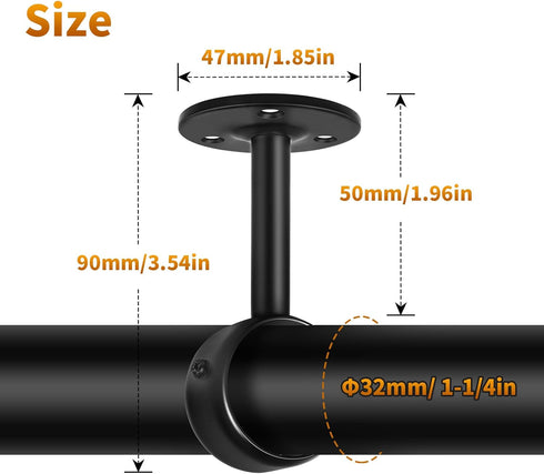 TOKPLNU Ceiling Curtain Rod Brackets, Heavy Duty Curtain Rod Holders for Wall, Stainless Steel, 3 Pack Ceiling Curtain Rod Hooks Hangers Black Closet Flange Rod Bracket Support for 1 1/4in Drape Poles