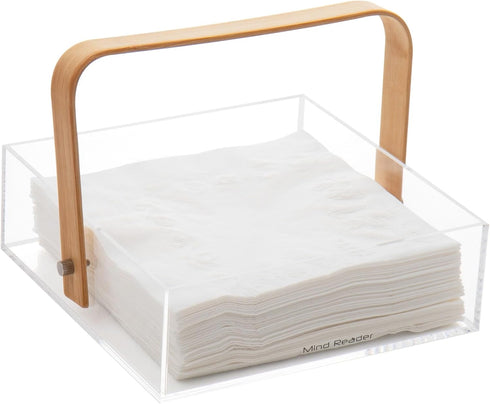 Mind Reader Napkin Holder - Kitchen Storage Countertop Organizer Caddy, Acrylic, 7.25"L x 7.25"W x 5.5"H, Brown