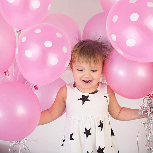 TONIFUL 100pcs Pink and White Polka Dots Balloons - 12inch Large Latex Party Balloons for Wedding and Birthday
