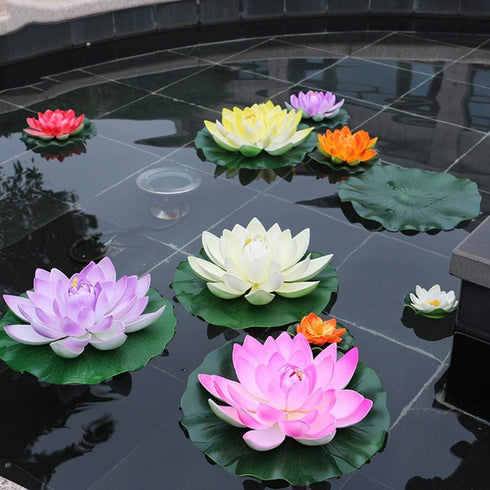 7Pcs Artificial Lotus Flower Pool Aquarium Decoration, 3.9 Inch Eternal Flower (White)