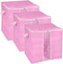 uxcell 3pcs Clothes Storage Bag, Foldable Closet Organizer with Reinforced Handle for Bedding, Blankets, Clothing, Pink