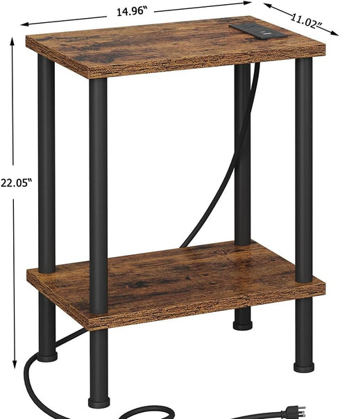 2-Tier UTBT105F VIMBER Side Table with Charging Station, End Tables with USB Port and Outlets, Nightstands with Storage