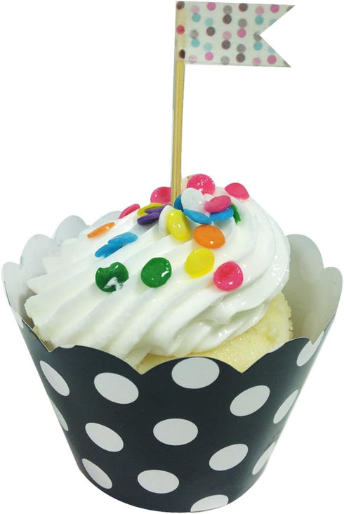 AllyDrew Standard Size Polka Dots Cupcake Wrappers, Set of 20, Black