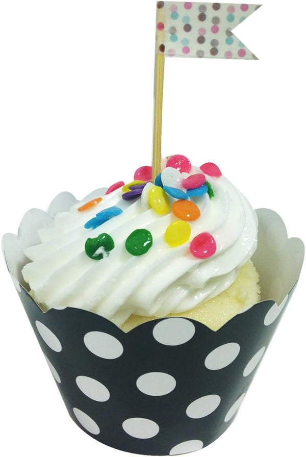 AllyDrew Standard Size Polka Dots Cupcake Wrappers, Set of 20, Black