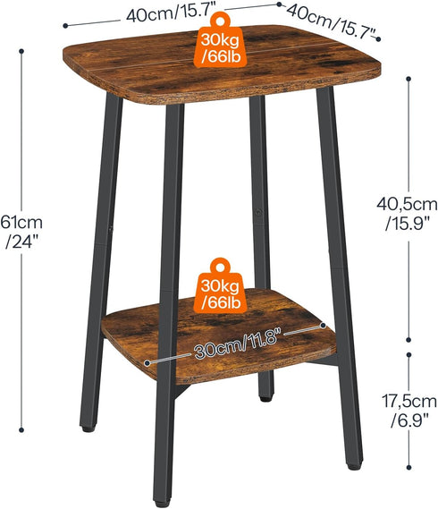 2-Tier 15.7"L 15.7"W 24"H, BF181BZ01 HOOBRO Square Side Table, Small Sofa End Table, Modern Simple Nightstand