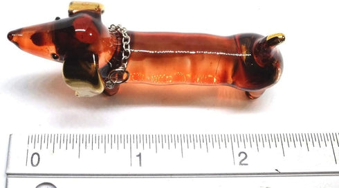 Handmade 2" Blown Glass Dachshund Dog Figurines with Gold Trim, Collectible Miniature Art, Dollhouse Gift Ideas