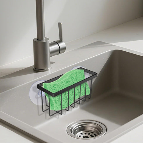 Compact Black Sponge Caddy for Kitchen Sink - Organize Your Sponges & Soap