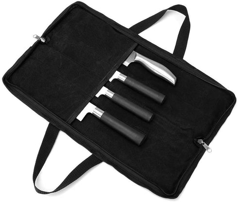QEES Knife Roll Bag with 4 Slots for Home Kitchen Knife Tools, Durable Chef Knife Carrier with Handle for Culinary